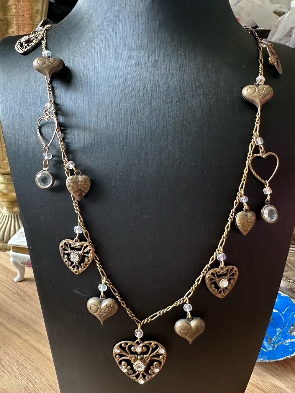 Vintage Glass Works Studio Gold Heart Charm Necklace
